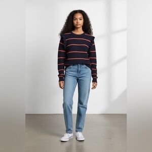 Banana Republic Dark Blue Sweater with Bright Orange Stripe